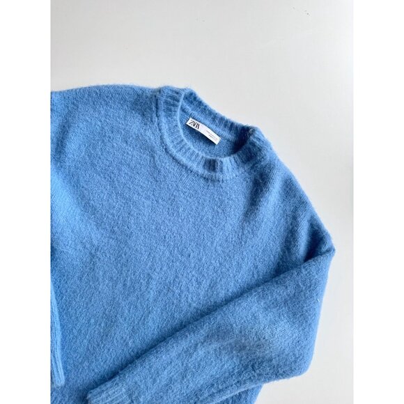 ZARA Blue Synthetic Wool Blend Fuzzy Knit Relaxed Fit Crew Neck Sweater, Size M - Picture 6 of 12